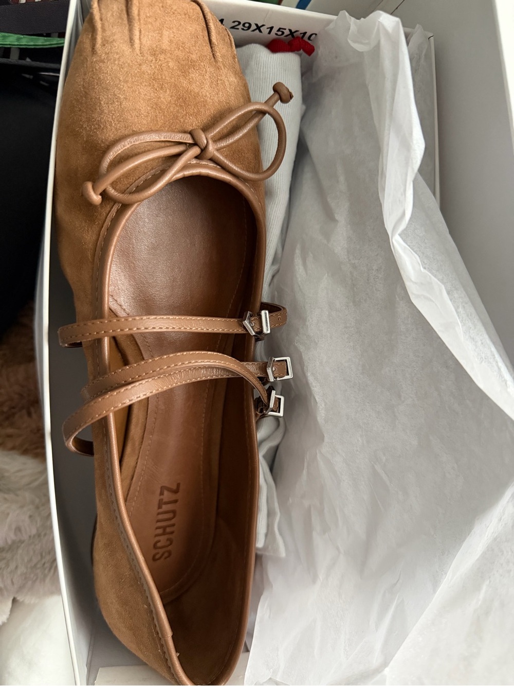 SCHUTZ Arissa Tan Suede Mary Jane Ballet Flat with Triple Straps - Picture 5 of 5